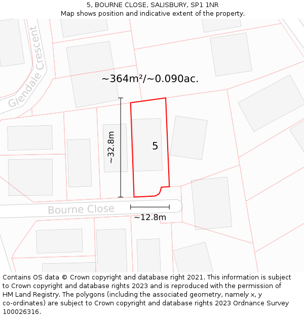 5, BOURNE CLOSE, SALISBURY, SP1 1NR: Plot and title map