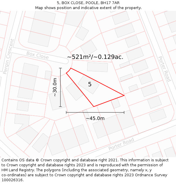 5, BOX CLOSE, POOLE, BH17 7AR: Plot and title map
