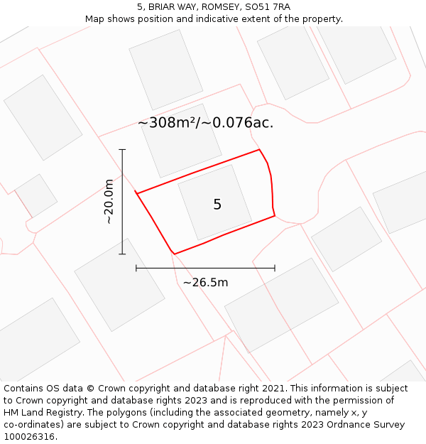 5, BRIAR WAY, ROMSEY, SO51 7RA: Plot and title map