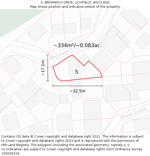 5, BROMWICH DRIVE, LICHFIELD, WS13 8SD: Plot and title map
