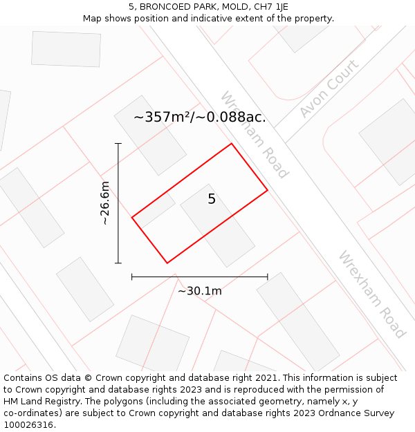 5, BRONCOED PARK, MOLD, CH7 1JE: Plot and title map