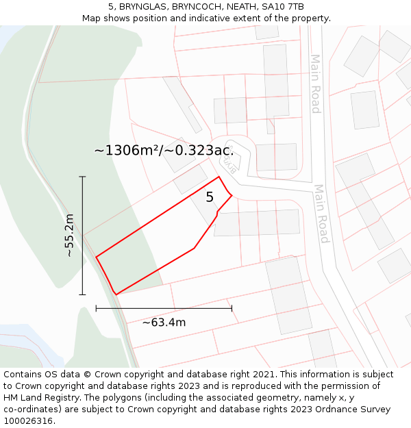 5, BRYNGLAS, BRYNCOCH, NEATH, SA10 7TB: Plot and title map
