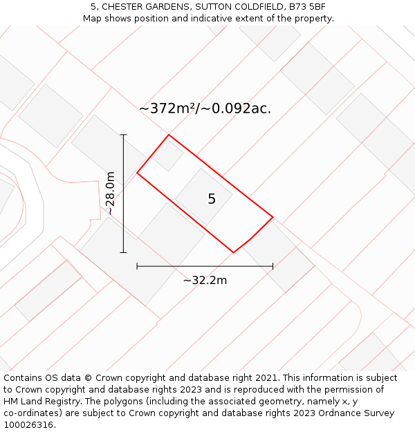 5, CHESTER GARDENS, SUTTON COLDFIELD, B73 5BF: Plot and title map