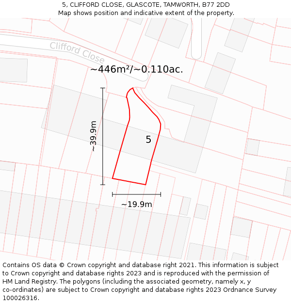 5, CLIFFORD CLOSE, GLASCOTE, TAMWORTH, B77 2DD: Plot and title map