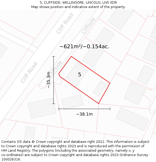 5, CLIFFSIDE, WELLINGORE, LINCOLN, LN5 0DR: Plot and title map