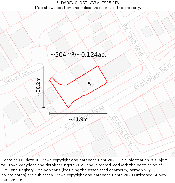 5, DARCY CLOSE, YARM, TS15 9TA: Plot and title map