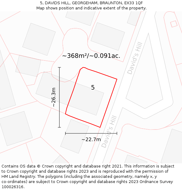 5, DAVIDS HILL, GEORGEHAM, BRAUNTON, EX33 1QF: Plot and title map