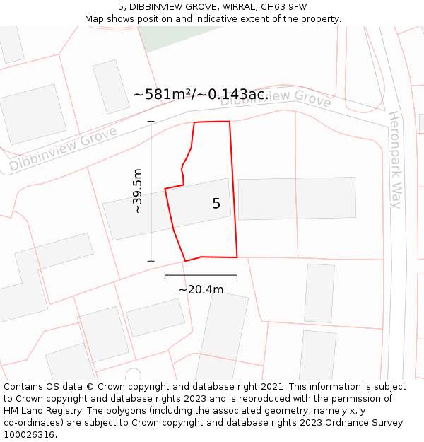 5, DIBBINVIEW GROVE, WIRRAL, CH63 9FW: Plot and title map