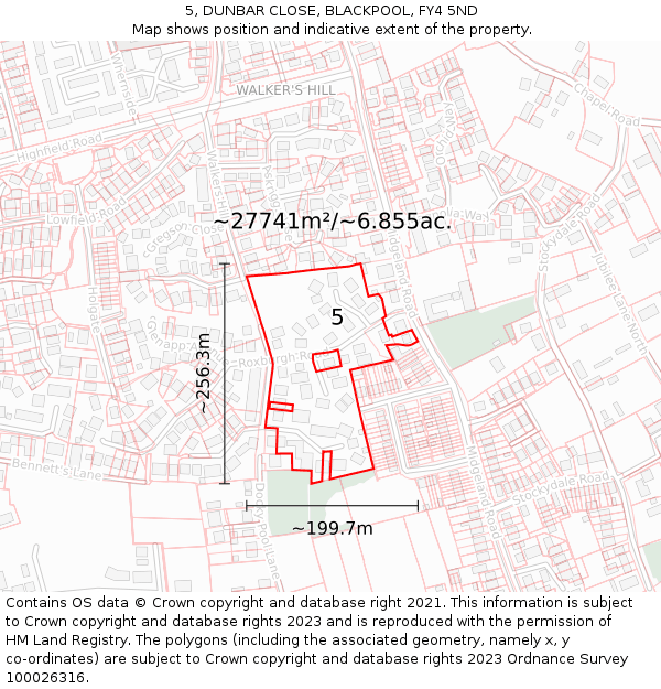 5, DUNBAR CLOSE, BLACKPOOL, FY4 5ND: Plot and title map
