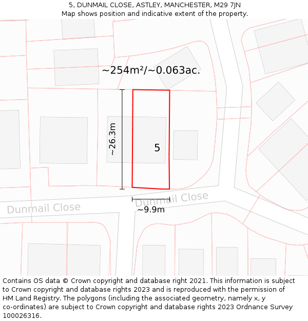 5, DUNMAIL CLOSE, ASTLEY, MANCHESTER, M29 7JN: Plot and title map