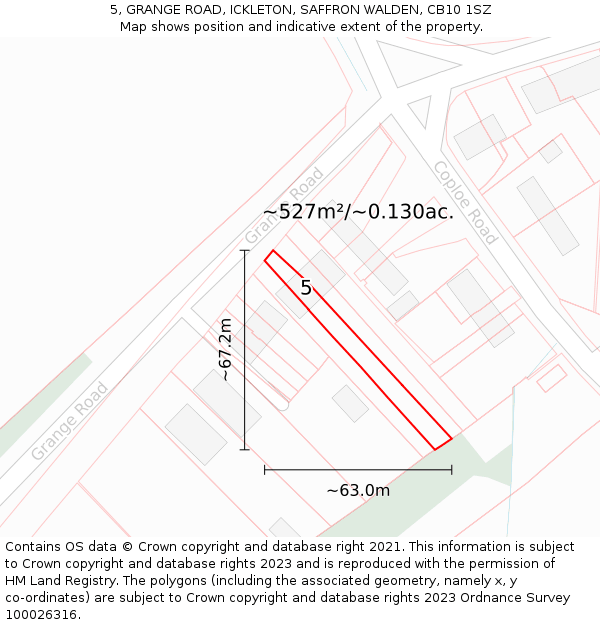 5, GRANGE ROAD, ICKLETON, SAFFRON WALDEN, CB10 1SZ: Plot and title map