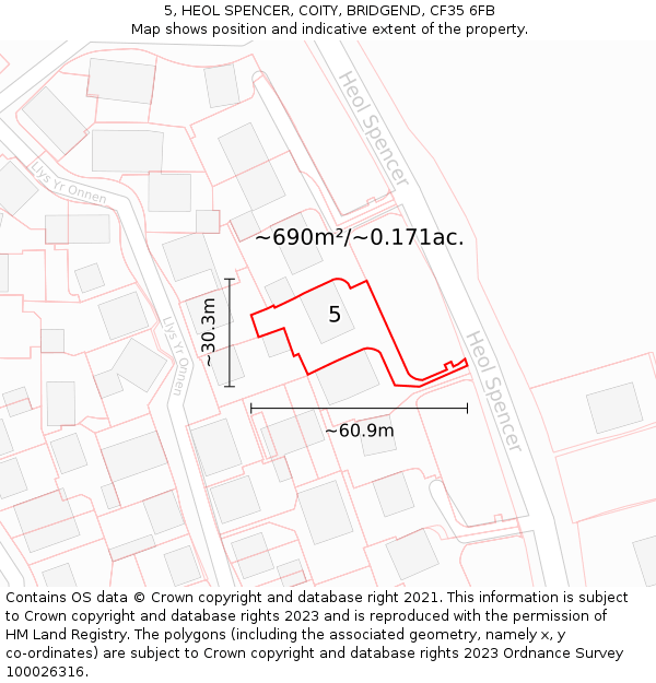 5, HEOL SPENCER, COITY, BRIDGEND, CF35 6FB: Plot and title map