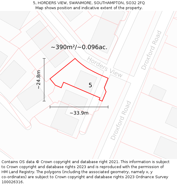 5, HORDERS VIEW, SWANMORE, SOUTHAMPTON, SO32 2FQ: Plot and title map