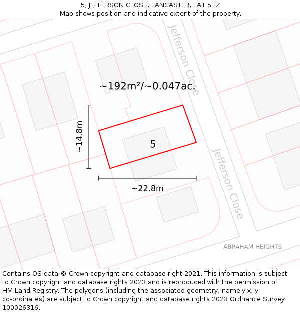 5, JEFFERSON CLOSE, LANCASTER, LA1 5EZ: Plot and title map