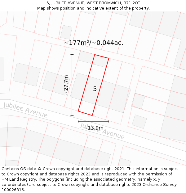 5, JUBILEE AVENUE, WEST BROMWICH, B71 2QT: Plot and title map
