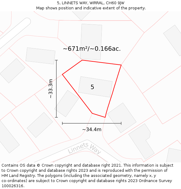 5, LINNETS WAY, WIRRAL, CH60 9JW: Plot and title map