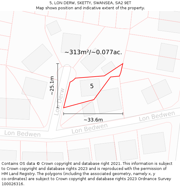 5, LON DERW, SKETTY, SWANSEA, SA2 9ET: Plot and title map