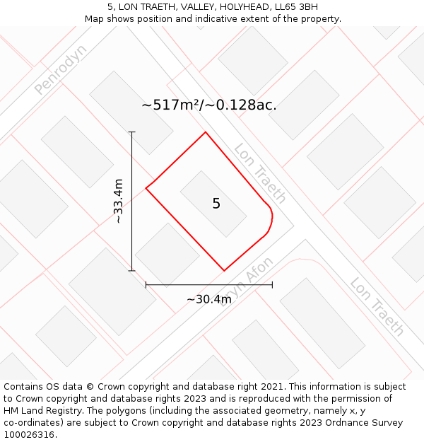 5, LON TRAETH, VALLEY, HOLYHEAD, LL65 3BH: Plot and title map