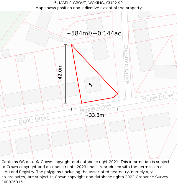 5, MAPLE GROVE, WOKING, GU22 9PJ: Plot and title map