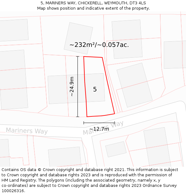 5, MARINERS WAY, CHICKERELL, WEYMOUTH, DT3 4LS: Plot and title map