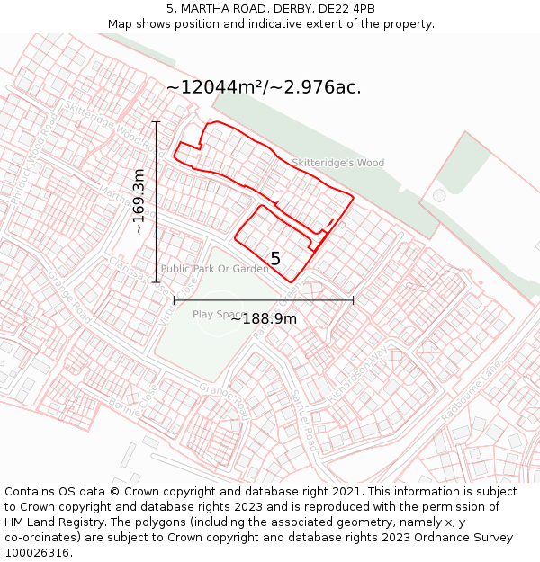 5, MARTHA ROAD, DERBY, DE22 4PB: Plot and title map