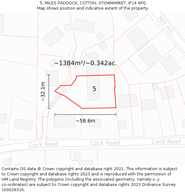 5, MILES PADDOCK, COTTON, STOWMARKET, IP14 4PQ: Plot and title map