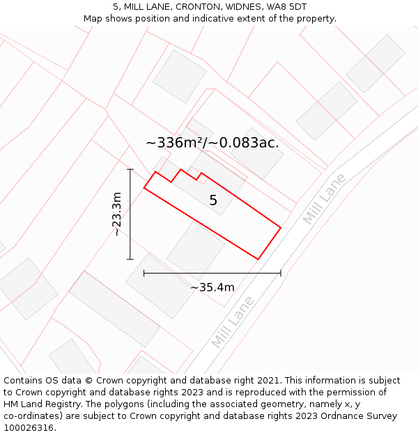 5, MILL LANE, CRONTON, WIDNES, WA8 5DT: Plot and title map