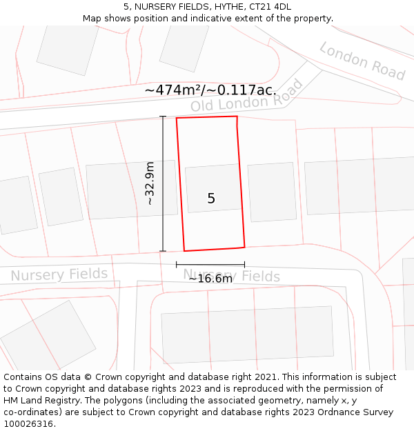 5, NURSERY FIELDS, HYTHE, CT21 4DL: Plot and title map