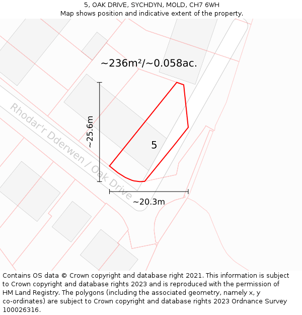 5, OAK DRIVE, SYCHDYN, MOLD, CH7 6WH: Plot and title map