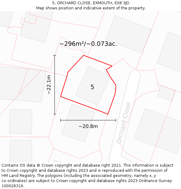 5, ORCHARD CLOSE, EXMOUTH, EX8 3JD: Plot and title map