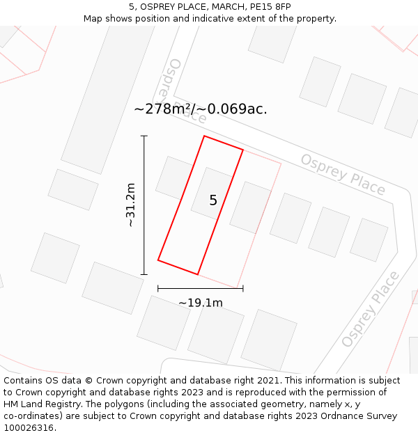5, OSPREY PLACE, MARCH, PE15 8FP: Plot and title map