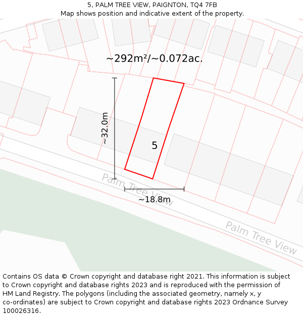 5, PALM TREE VIEW, PAIGNTON, TQ4 7FB: Plot and title map