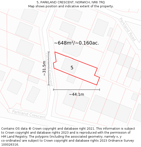 5, PARKLAND CRESCENT, NORWICH, NR6 7RQ: Plot and title map