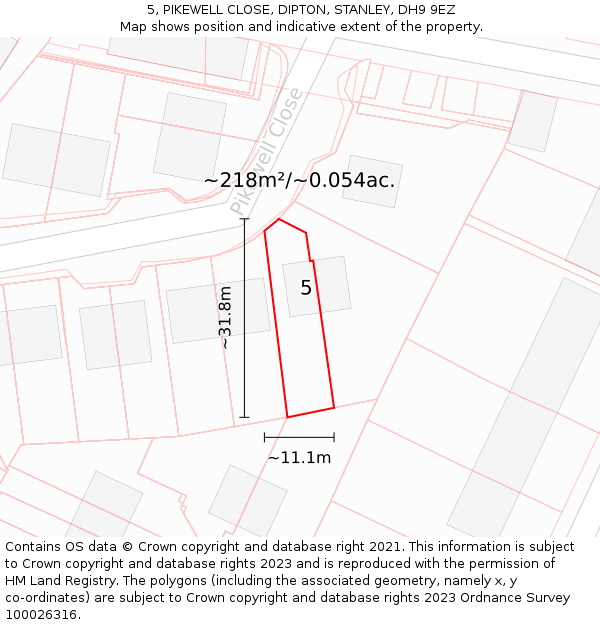 5, PIKEWELL CLOSE, DIPTON, STANLEY, DH9 9EZ: Plot and title map
