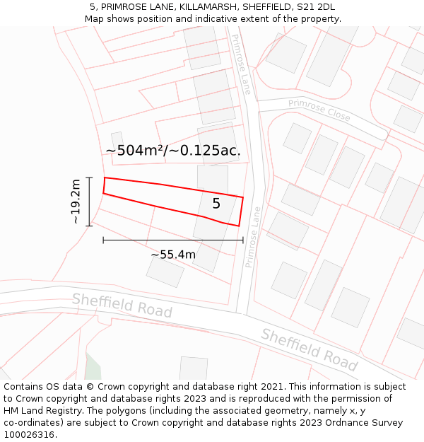 5, PRIMROSE LANE, KILLAMARSH, SHEFFIELD, S21 2DL: Plot and title map