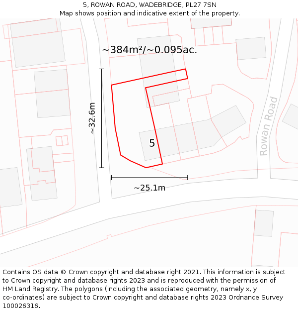 5, ROWAN ROAD, WADEBRIDGE, PL27 7SN: Plot and title map