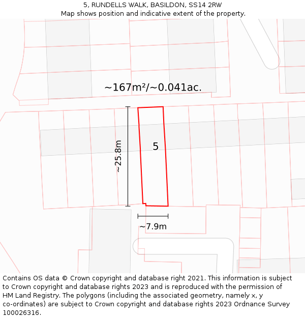 5, RUNDELLS WALK, BASILDON, SS14 2RW: Plot and title map