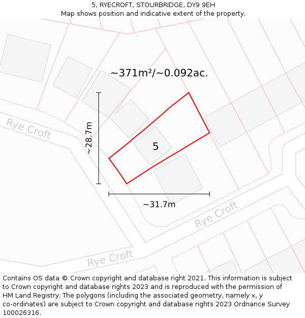 5, RYECROFT, STOURBRIDGE, DY9 9EH: Plot and title map