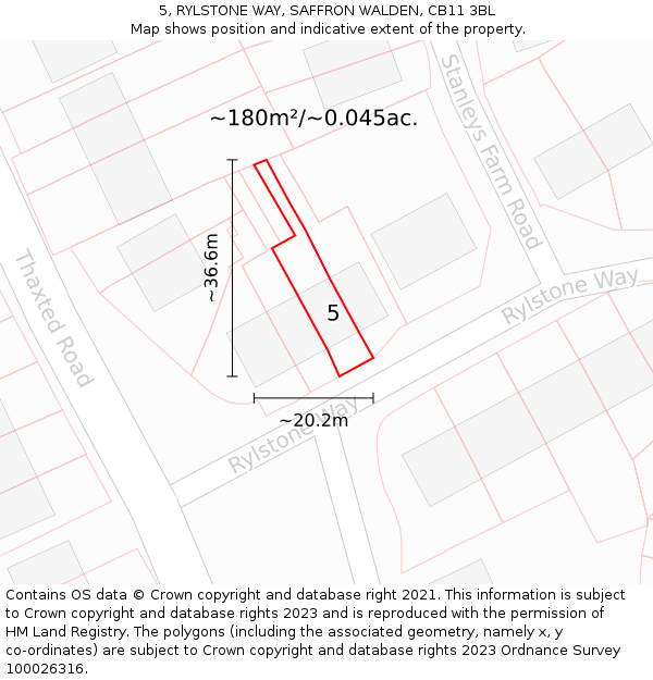 5, RYLSTONE WAY, SAFFRON WALDEN, CB11 3BL: Plot and title map