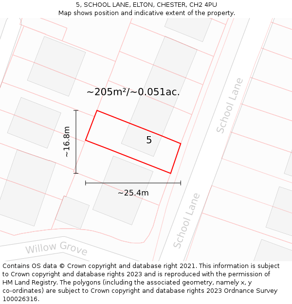 5, SCHOOL LANE, ELTON, CHESTER, CH2 4PU: Plot and title map