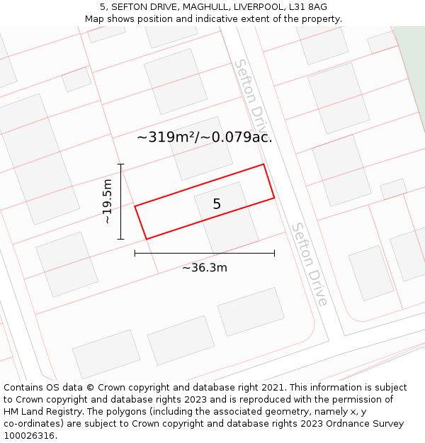 5, SEFTON DRIVE, MAGHULL, LIVERPOOL, L31 8AG: Plot and title map