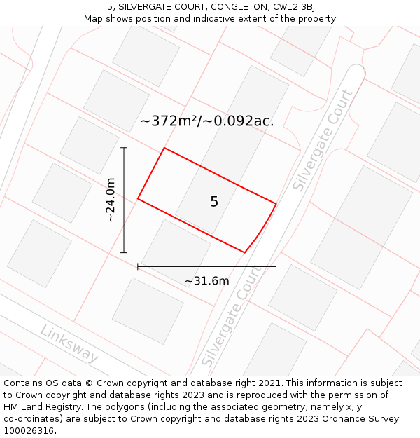 5, SILVERGATE COURT, CONGLETON, CW12 3BJ: Plot and title map