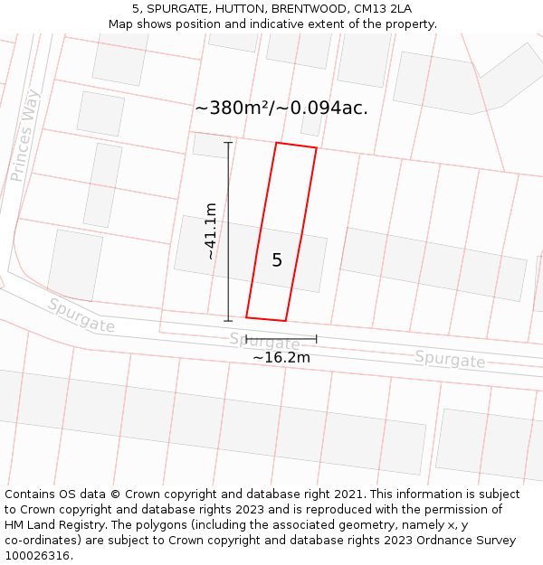 5, SPURGATE, HUTTON, BRENTWOOD, CM13 2LA: Plot and title map