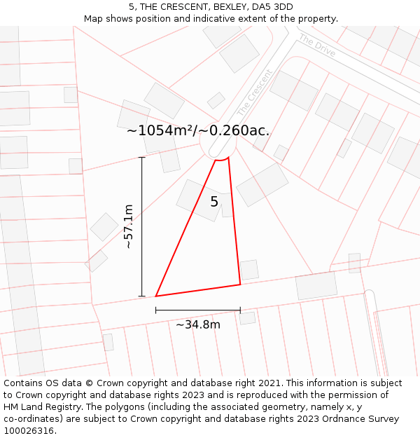 5, THE CRESCENT, BEXLEY, DA5 3DD: Plot and title map