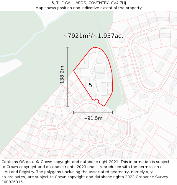 5, THE GALLIARDS, COVENTRY, CV4 7HJ: Plot and title map