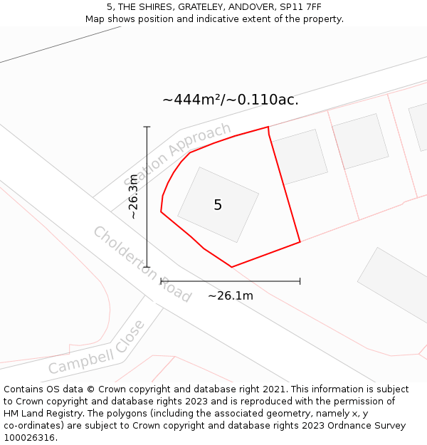 5, THE SHIRES, GRATELEY, ANDOVER, SP11 7FF: Plot and title map