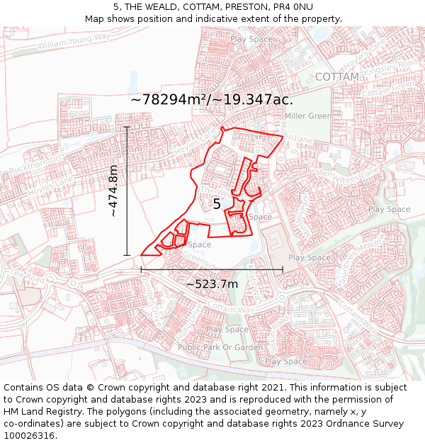 5, THE WEALD, COTTAM, PRESTON, PR4 0NU: Plot and title map