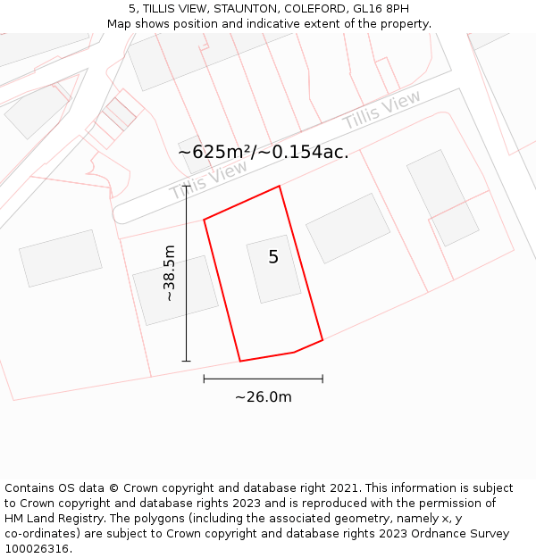 5, TILLIS VIEW, STAUNTON, COLEFORD, GL16 8PH: Plot and title map