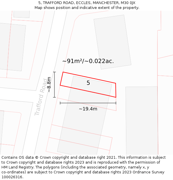 5, TRAFFORD ROAD, ECCLES, MANCHESTER, M30 0JX: Plot and title map