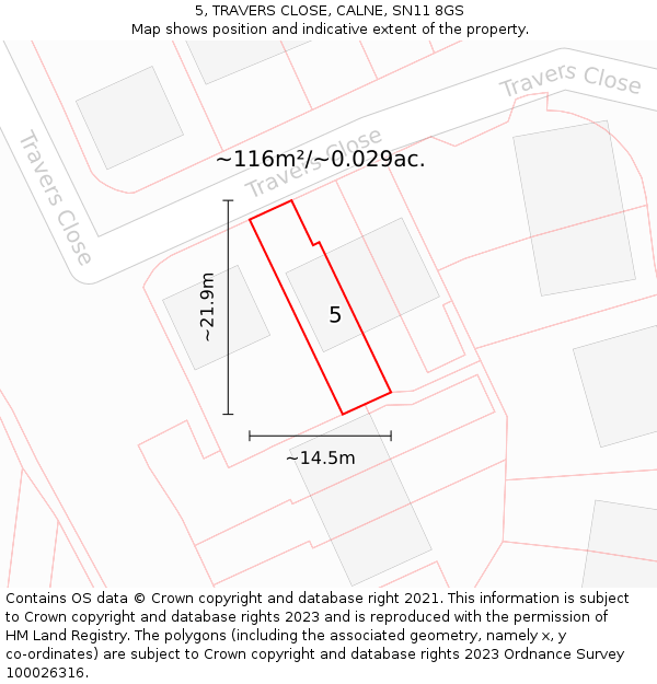 5, TRAVERS CLOSE, CALNE, SN11 8GS: Plot and title map